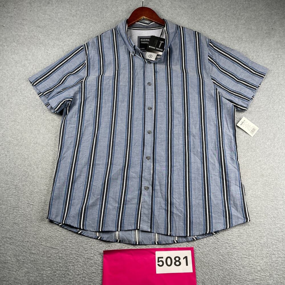 Reverse Threads Shirt Blue White Striped XL Button Up Short Sleeve Mens NEW